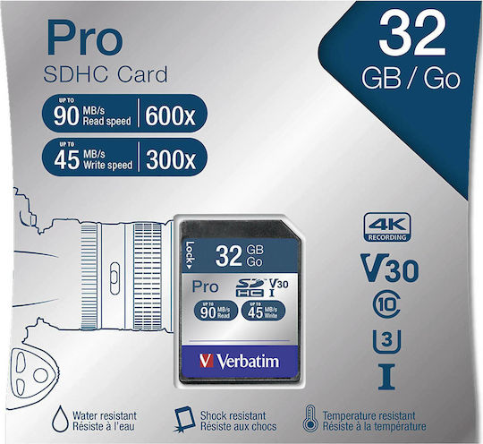 Verbatim Pro SDHC 32GB U3 UHS-I 90MB/s