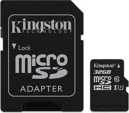 Kingston microSDHC 32GB U1 UHS-I 80MB/s με αντάπτορα