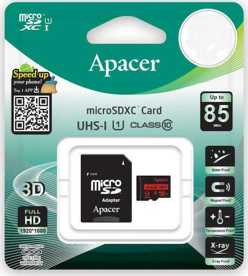 Apacer R85 microSDXC 128GB U1 UHS-I 85MB/s με αντάπτορα