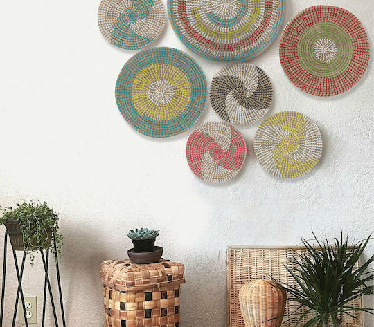 Nef-Nef Homeware Wicker Wall Plate Noble Aqua - White 28x6x28cm