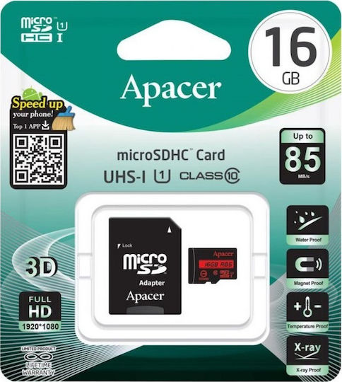 Apacer R85 microSDHC 16GB U1 UHS-I 85MB/s mit Adapter