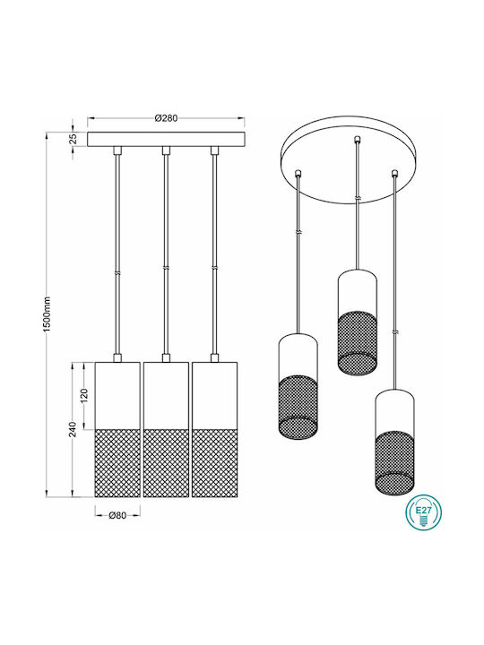 Trio Lighting Tosh Hängelampe Braun mit Fassung E27 28x150cm.