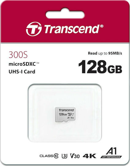 Transcend 300s microSDXC 128GB U3 V30 A1 UHS-I 95MB/s με αντάπτορα