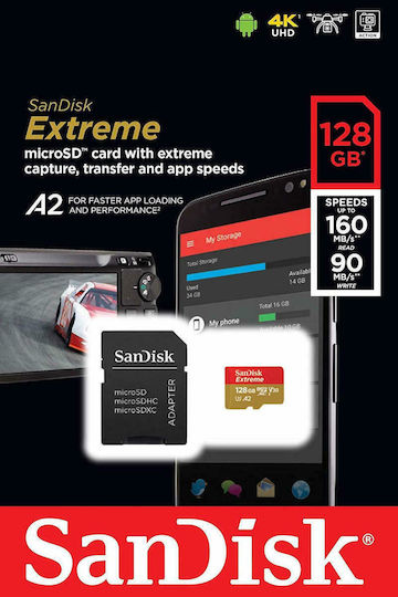 Sandisk Extreme microSDXC 128GB Klasse 10 U3 V30 A2 UHS-I mit Adapter