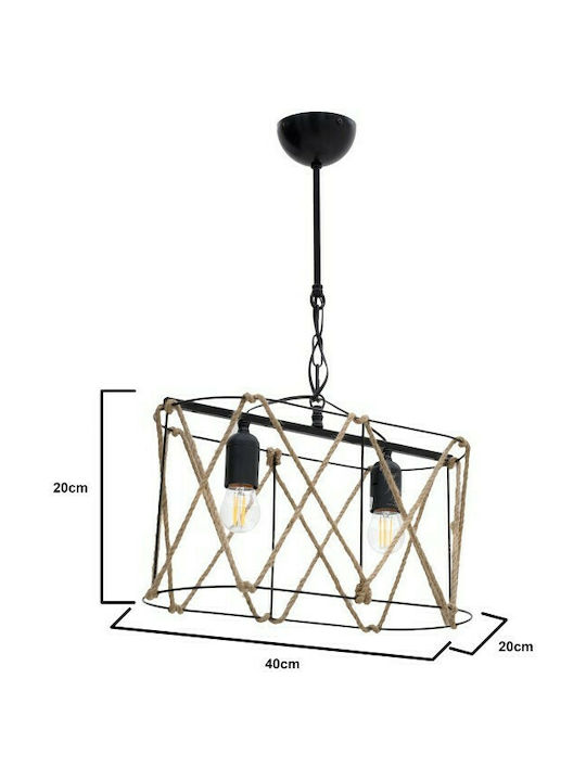 Click Pendant Light Black Boho with Rope for Socket E27 40x20x20cm