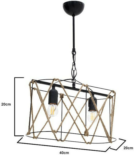 Click Hängelampe Schwarz Boho mit Seil für Fassung E27 40x20x20cm.