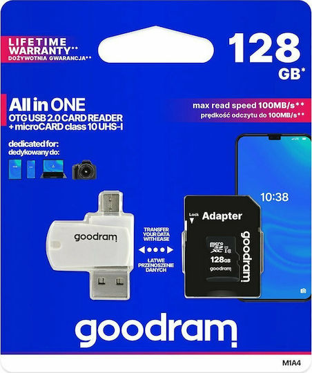 GoodRAM microSDXC 128GB U1 UHS-I 100MB/s με USB Reader