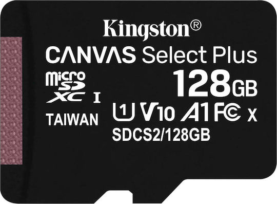Kingston Canvas Select Plus microSDXC 128GB U1 V10 A1 UHS-I 100MB/s με αντάπτορα