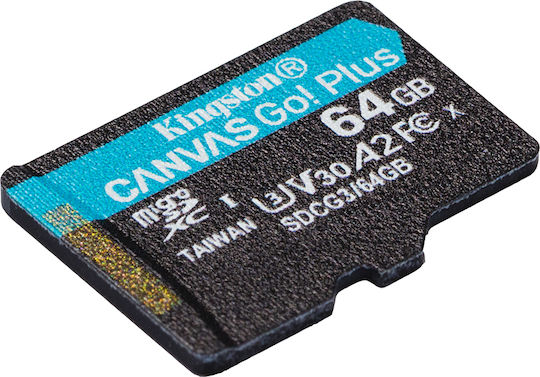 Kingston Canvas Go! Plus microSDXC 64GB U3 V30 A2 UHS-I 170MB/s с адаптер