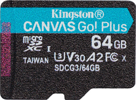 Kingston Canvas Go! Plus microSDXC 64GB U3 V30 A2 UHS-I 170MB/s с адаптер
