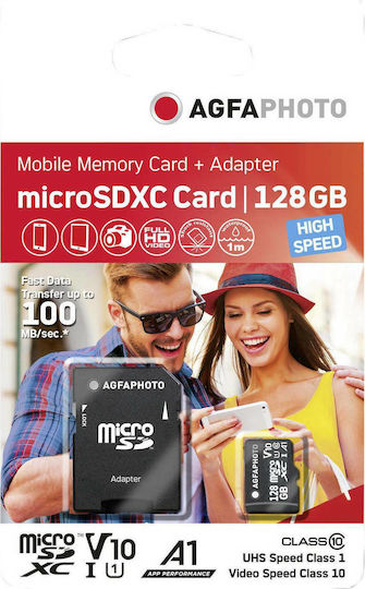 AgfaPhoto microSDXC 128GB U3 V10 Hohe Geschwindigkeit mit Adapter