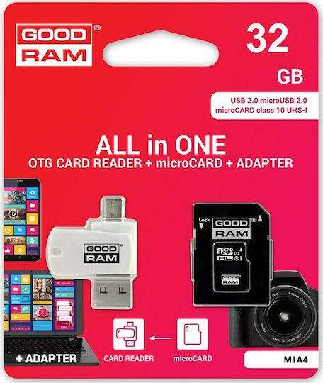 GoodRAM M1A4 microSDHC 32GB U1 UHS-I 100MB/s με αντάπτορα