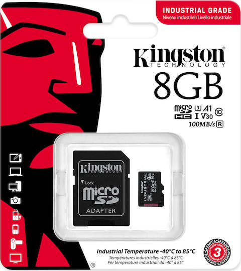 Kingston Industrial microSDHC 8GB U3 V30 A1 UHS-I 100MB/s cu adaptor