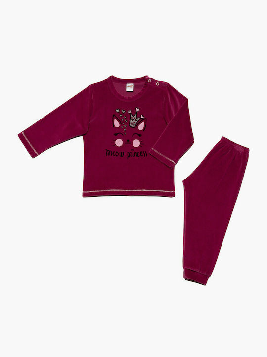 Minerva Set Top & Bottom Kids Winter Velvet Pyjamas Fuchsia