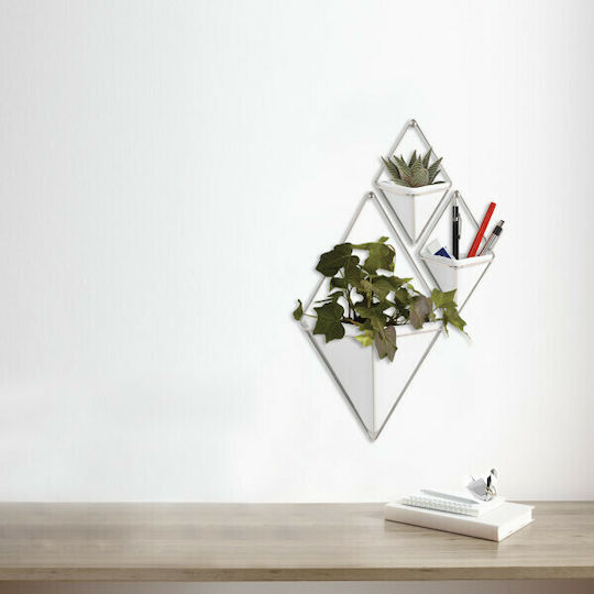 Umbra Set of Decorative Wall Decor made of Ceramic Material Trigg Small White/Nickel Checkmate 12x6.4x19cm 2pcs