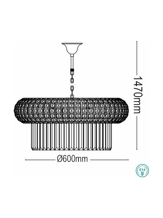 Ideal Lux Nabucco Πολυέλαιος 12xE14 Ø60cm με Κρύσταλλα Χρυσός 237794