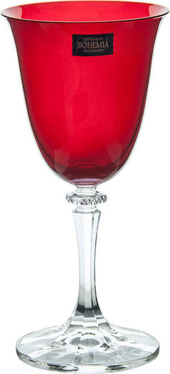Bohemia Kleopatra Set of Glasses for White and Red Wine made of Crystal in Red Color Stemmed 250ml 6pcs