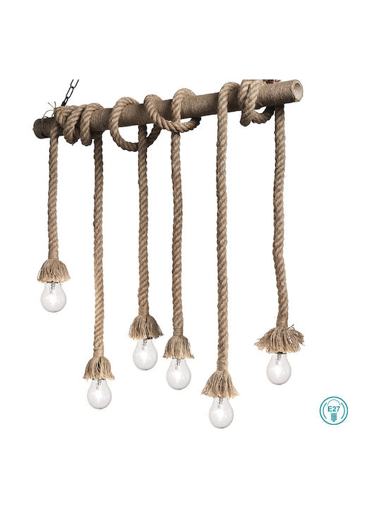 Ideal Lux Canapa SP6 Suspendat Candelabru cu frânghie pentru 6 Becuri E27 Maro