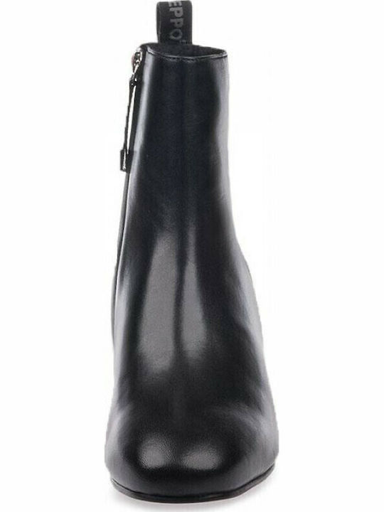 56674 Leather Women's Ankle Boots with Medium Heel Black