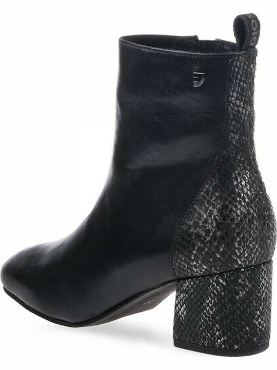 56674 Leather Women's Ankle Boots with Medium Heel Black