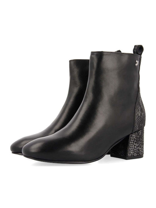 56674 Leather Women's Ankle Boots with Medium Heel Black