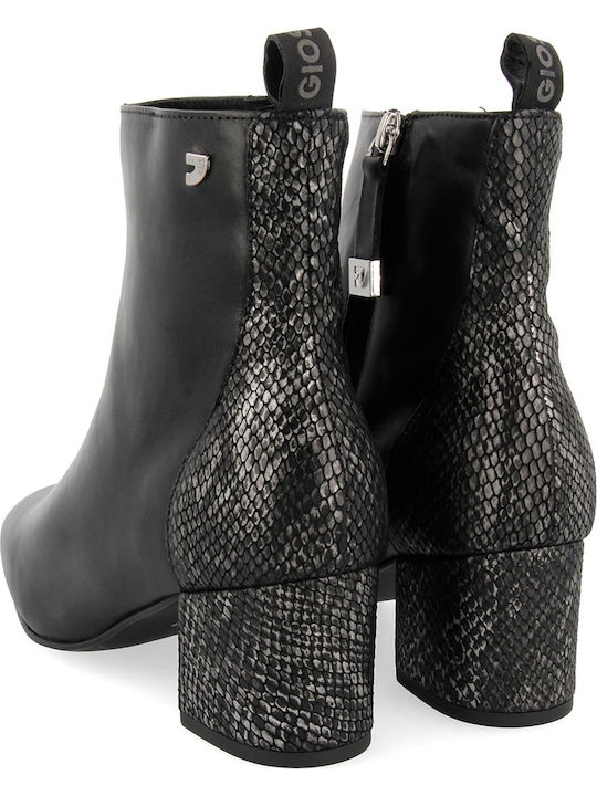 56674 Leather Women's Ankle Boots with Medium Heel Black