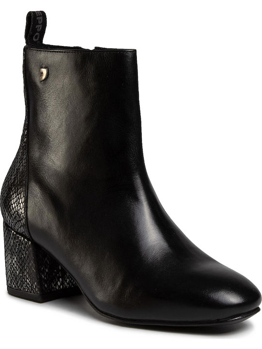 56674 Leather Women's Ankle Boots with Medium Heel Black