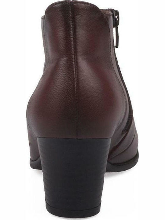 Leather Women's Ankle Boots with Medium Heel Burgundy