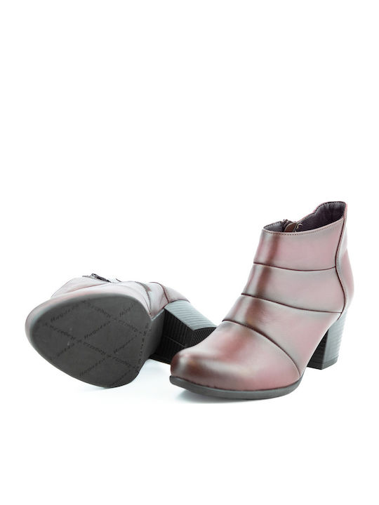 Leather Women's Ankle Boots with Medium Heel Burgundy