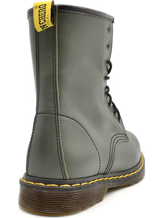 Leather Women's Ankle Boots Khaki