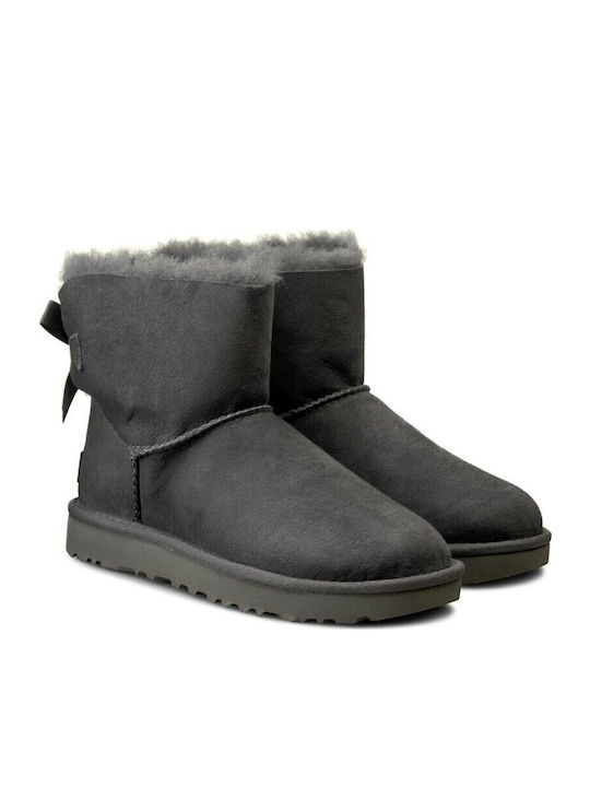 Mini Bailey Bow II Suede Women's Ankle Boots with Fur Gray