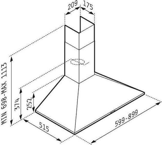 Pyramis Square-Shaped Plus Classic Chimney Vent Hood 60cm Inox