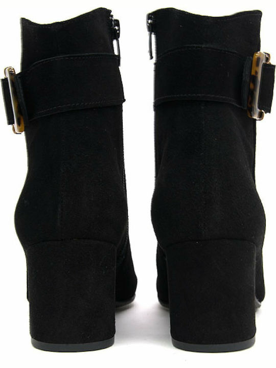 407 Suede Γυναικεία Μποτάκια Αστραγάλου με Μεσαίο Τακούνι Μαύρα