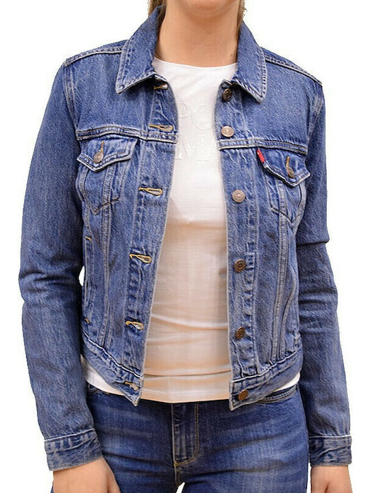 Original Trucker Women's Short Jean Jacket for Spring or Autumn Blue