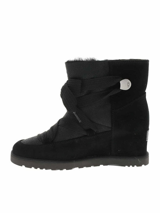 Classic Suede Women's Ankle Boots Platform & Fur Black