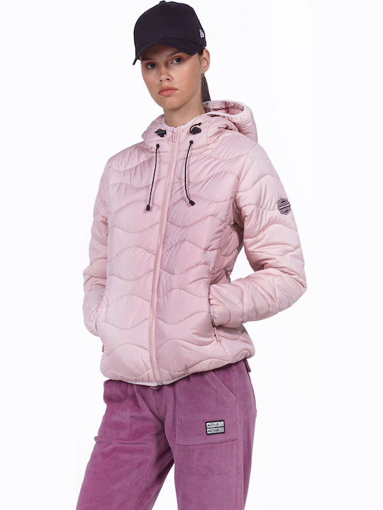 Kurz Damen Puffer Jacke für Winter Rosa