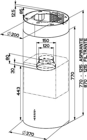 Faber CYLIND I.EVO PLUS BK MATT A37 Insulă Hotă 37cm Negru