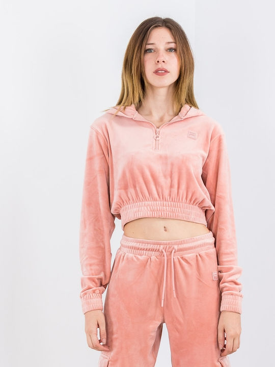Aaral Gekürzt Damen Sweatshirt Samt Kapuzen Rosa