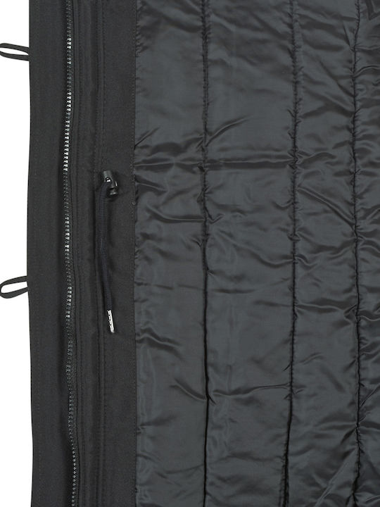 Lang Damen Parka Jacke mit pelziger Kapuze für Winter Schwarz