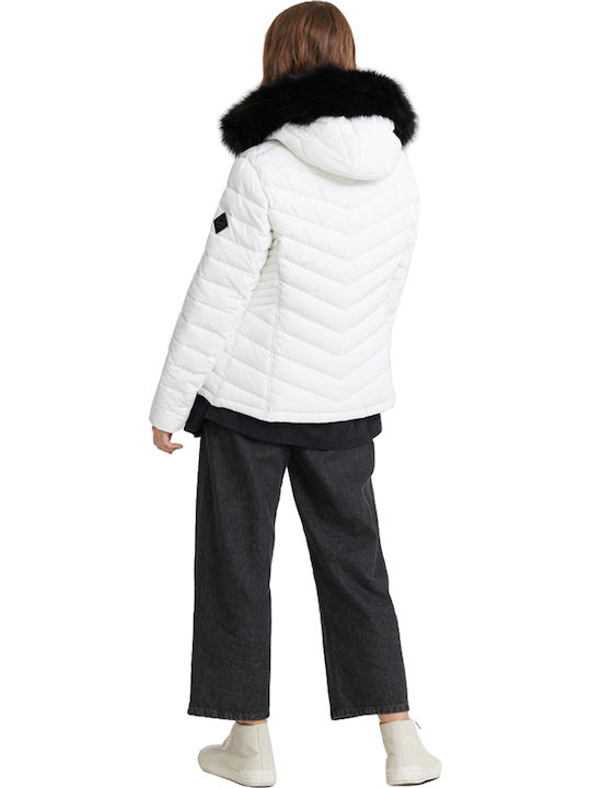 Superdry Icelandic Women's Short Puffer Jacket for Winter with Hood White