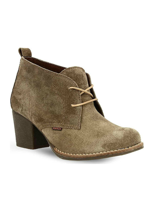 Suede Women's Ankle Boots with Medium Heel Beige