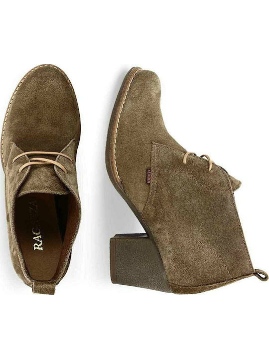 Suede Women's Ankle Boots with Medium Heel Beige