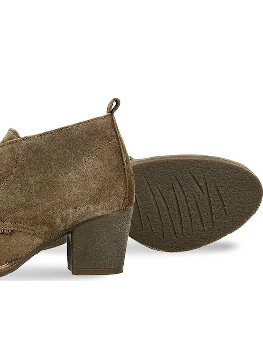 Suede Women's Ankle Boots with Medium Heel Beige