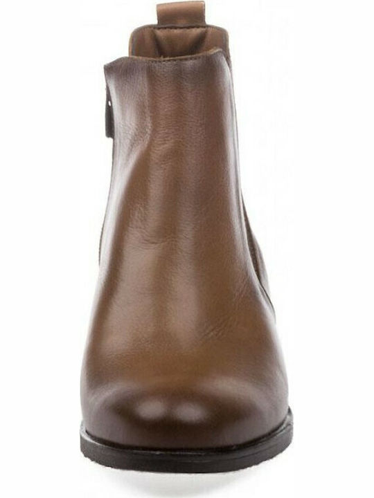 Leather Women's Ankle Boots with Medium Heel Tabac Brown