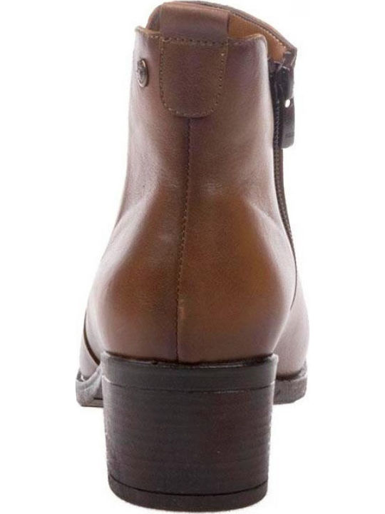 Leather Women's Ankle Boots with Medium Heel Tabac Brown