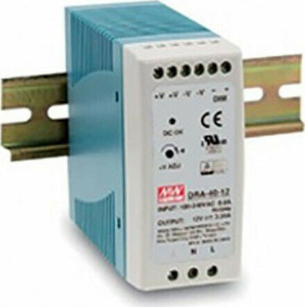 Mean Well Τροφοδοτικό Ράγας DRA60-24 με Έξοδο 24V και Ισχύ 60W 2.5A