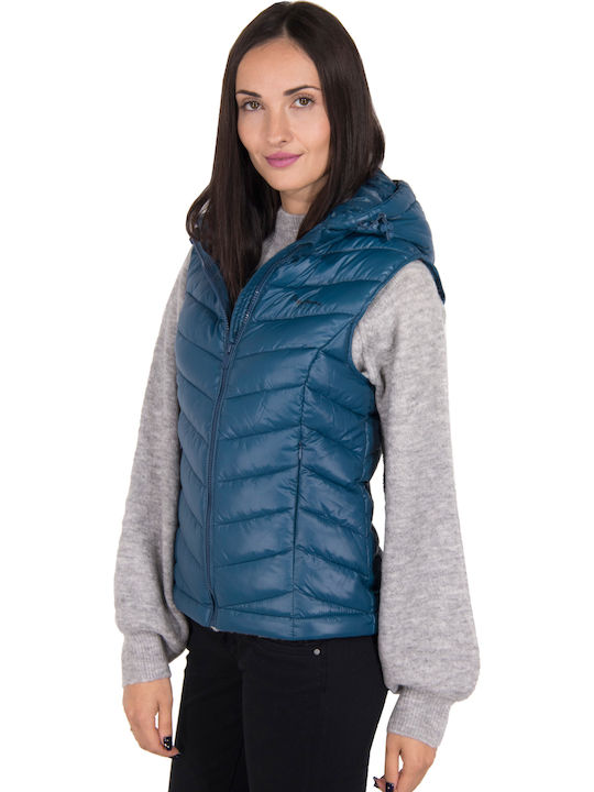 Marian Women's Short Puffer Jacket for Winter with Hood Navy Blue