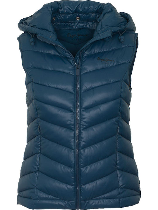 Marian Women's Short Puffer Jacket for Winter with Hood Navy Blue