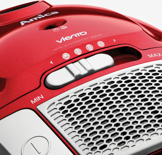 Amica VIENTO VI2031 Ηλεκτρική Σκούπα 900W με Σακούλα 2.5lt Κόκκινη
