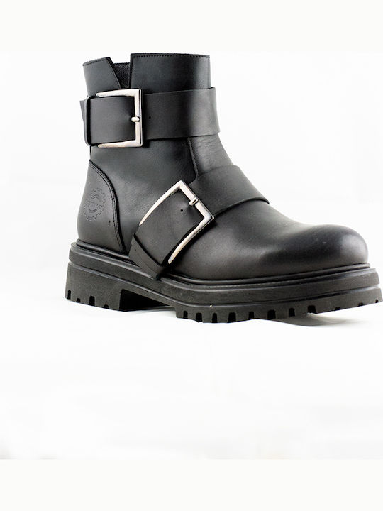 Leder Stiefeletten Damen Schwarz